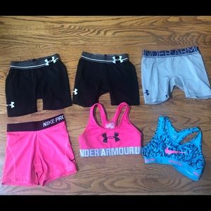 Nike and under armor spandex shorts an sports bras